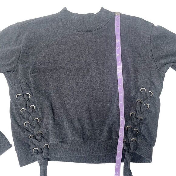 Free Generation Los Angeles Gray lace up tie high neck sweater size medium - Picture 6 of 10